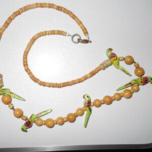 Vintage wood bead parrot necklace 28"